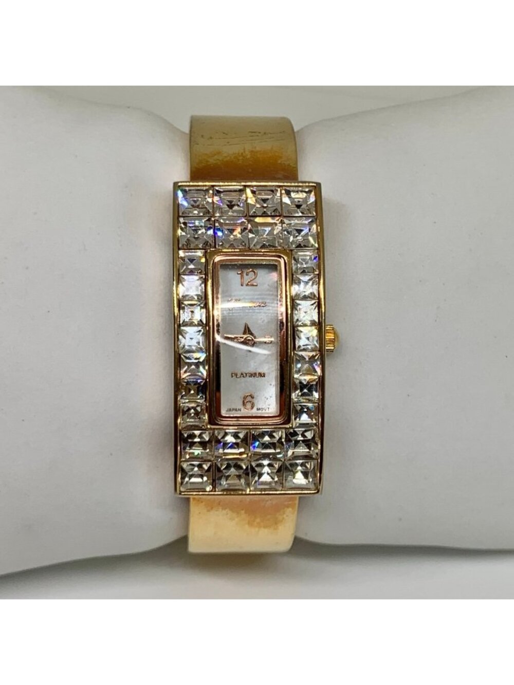 Geneva gold tone women’s watch 18mm crystals quartz analog cuff band running